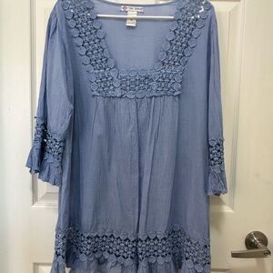 Chic Blue Crochet Women's Tunic